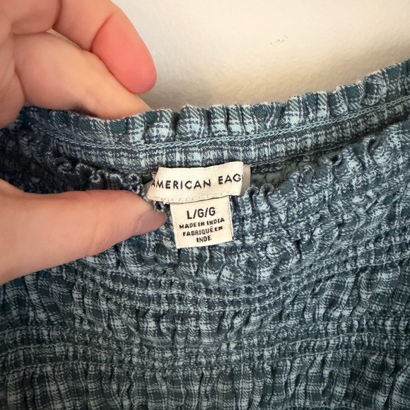 American Eagle Outfitters Blue/ Green Gingham Smocked Dress - Picture 4 of 5